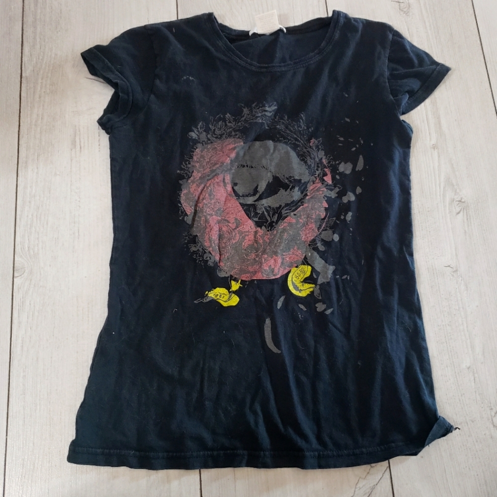 Charlotte Russe Black Pink Design 100% Cotton Short Sleeve T Shirt Large GUC